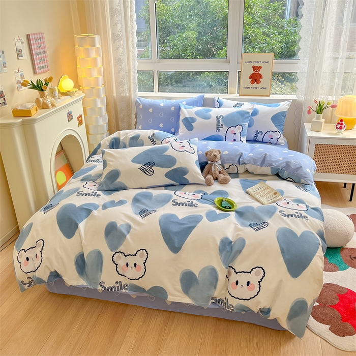 91家纺网 家纺一手货源 找家纺 澜妃 2025春夏新款12868全棉纯棉印花单被套 甜心小熊