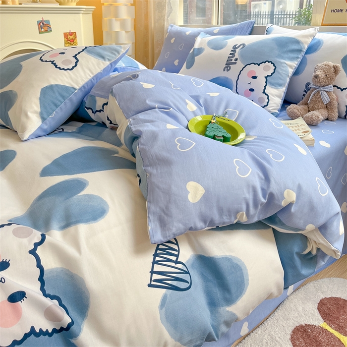 91家纺网 家纺一手货源 找家纺 澜妃 2025春夏新款12868全棉纯棉印花单被套 甜心小熊