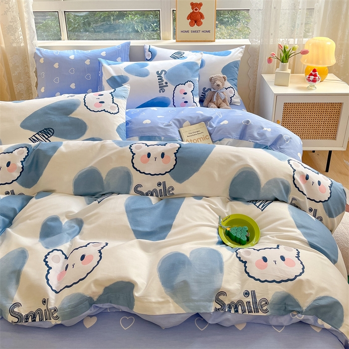 91家纺网 家纺一手货源 找家纺 澜妃 2025春夏新款12868全棉纯棉印花单被套 甜心小熊