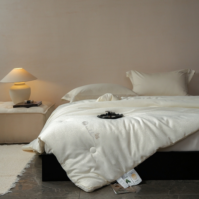 91家纺网 家纺一手货源 找家纺 丽卡家纺 2025新款未来之光蚕丝被被子被芯（特殊尺寸/加厚款接受下单定制） 未来之光蚕丝被-米白色