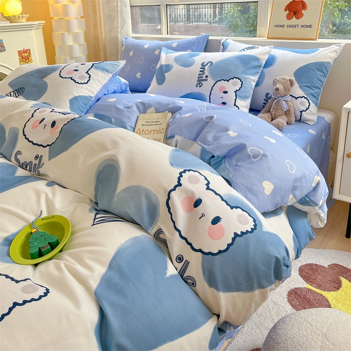 91家纺网 家纺一手货源 找家纺 澜妃 2025春夏新款12868全棉纯棉印花单被套 甜心小熊