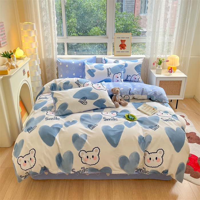 91家纺网 家纺一手货源 找家纺 澜妃 2025春夏新款12868全棉纯棉印花单被套 甜心小熊