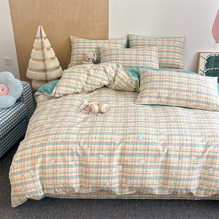 91家纺网 家纺一手货源 找家纺 澜妃 2025春夏新款12868全棉纯棉印花单被套 彩虹格小狗