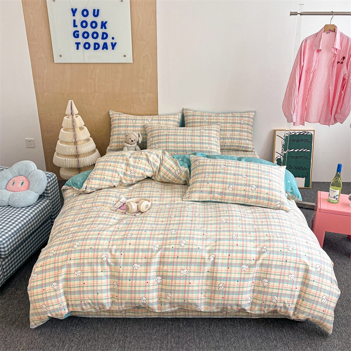 91家纺网 家纺一手货源 找家纺 澜妃 2025春夏新款12868全棉纯棉印花单被套 彩虹格小狗