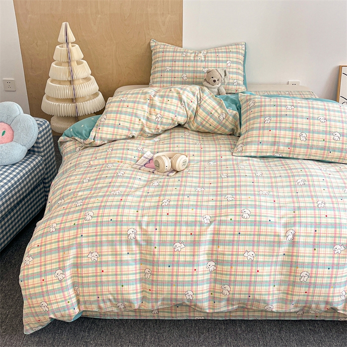 91家纺网 家纺一手货源 找家纺 澜妃 2025春夏新款12868全棉纯棉印花单被套 彩虹格小狗