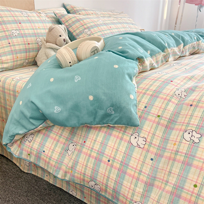 91家纺网 家纺一手货源 找家纺 澜妃 2025春夏新款12868全棉纯棉印花单被套 彩虹格小狗