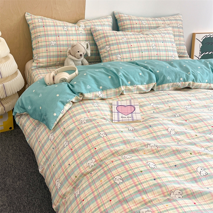 91家纺网 家纺一手货源 找家纺 澜妃 2025春夏新款12868全棉纯棉印花单被套 彩虹格小狗