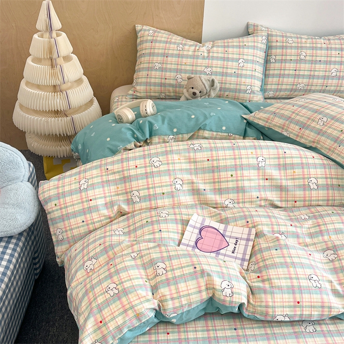 91家纺网 家纺一手货源 找家纺 澜妃 2025春夏新款12868全棉纯棉印花单被套 彩虹格小狗