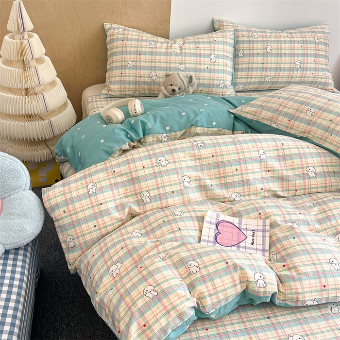 91家纺网 家纺一手货源 找家纺 澜妃 2025春夏新款12868全棉纯棉印花单被套 彩虹格小狗