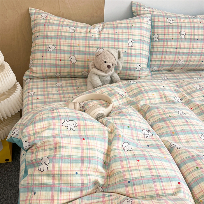 91家纺网 家纺一手货源 找家纺 澜妃 2025春夏新款12868全棉纯棉印花单被套 彩虹格小狗