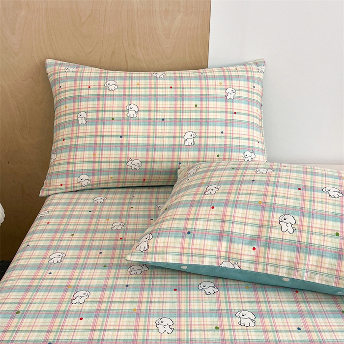 91家纺网 家纺一手货源 找家纺 澜妃 2025春夏新款12868全棉纯棉印花单被套 彩虹格小狗