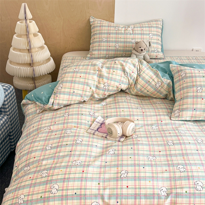 91家纺网 家纺一手货源 找家纺 澜妃 2025春夏新款12868全棉纯棉印花单被套 彩虹格小狗