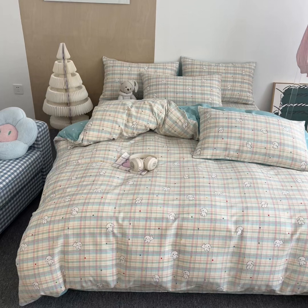 91家纺网 家纺一手货源 找家纺 澜妃 2025春夏新款12868全棉纯棉印花单被套 彩虹格小狗