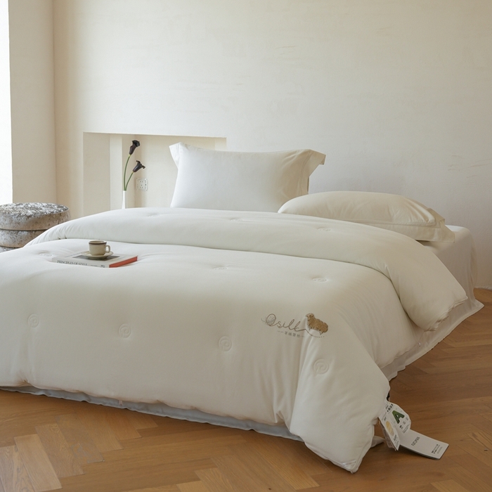 91家纺网 家纺一手货源 找家纺 丽卡家纺 2025新款繁花羊绒蚕丝子母被被子被芯 繁花羊绒蚕丝子母被-白色