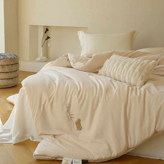 91家纺网 家纺一手货源 找家纺 丽卡家纺 2025新款繁花羊绒蚕丝子母被被子被芯 繁花羊绒蚕丝子母被-卡其