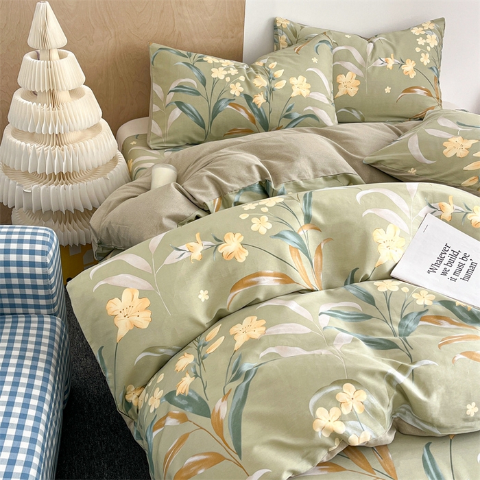 91家纺网 家纺一手货源 找家纺 澜妃 2025春夏新款12868全棉纯棉印花单被套 沐光美人-绿