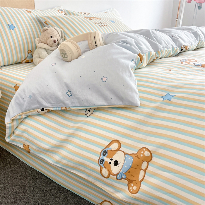 91家纺网 家纺一手货源 找家纺 澜妃 2025春夏新款12868全棉纯棉印花单被套 派对小狗