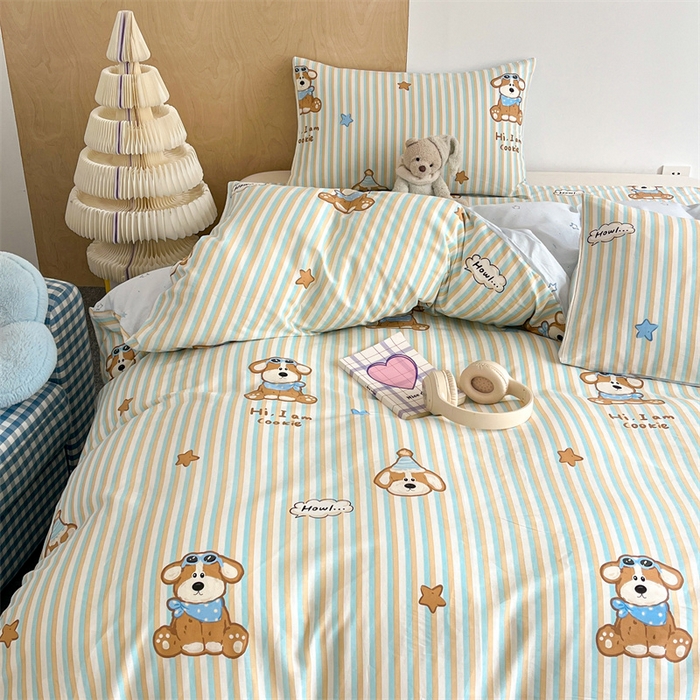 91家纺网 家纺一手货源 找家纺 澜妃 2025春夏新款12868全棉纯棉印花单被套 派对小狗