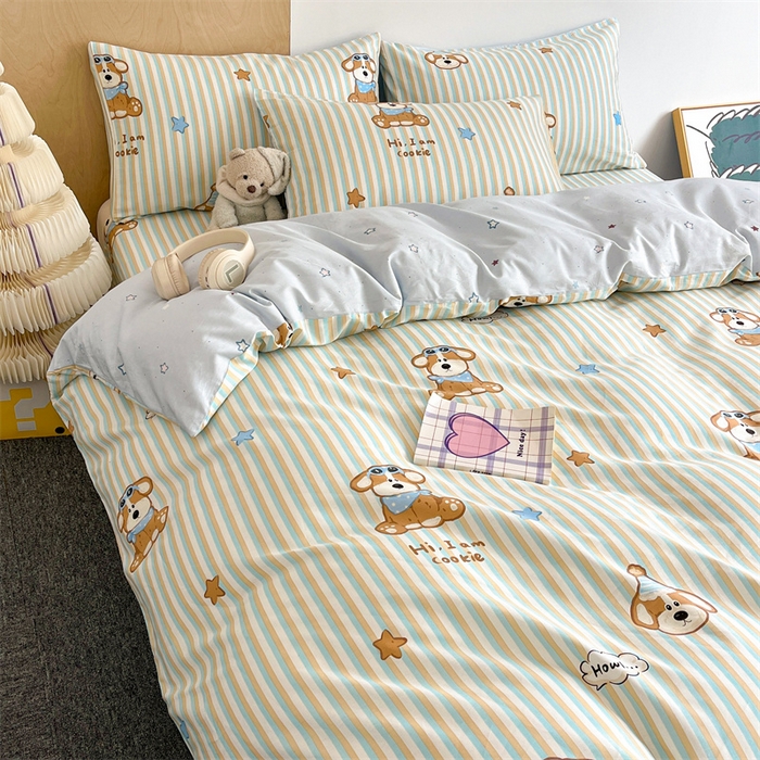 91家纺网 家纺一手货源 找家纺 澜妃 2025春夏新款12868全棉纯棉印花单被套 派对小狗