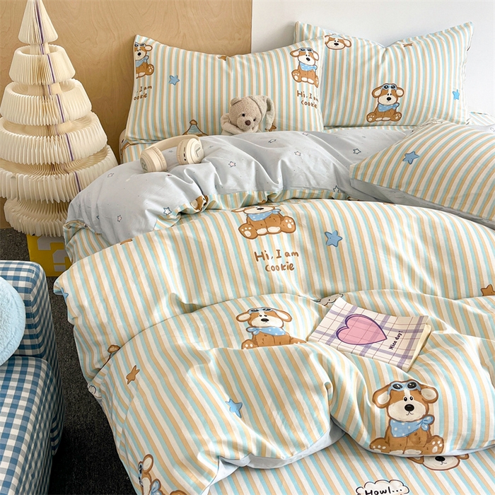 91家纺网 家纺一手货源 找家纺 澜妃 2025春夏新款12868全棉纯棉印花单被套 派对小狗