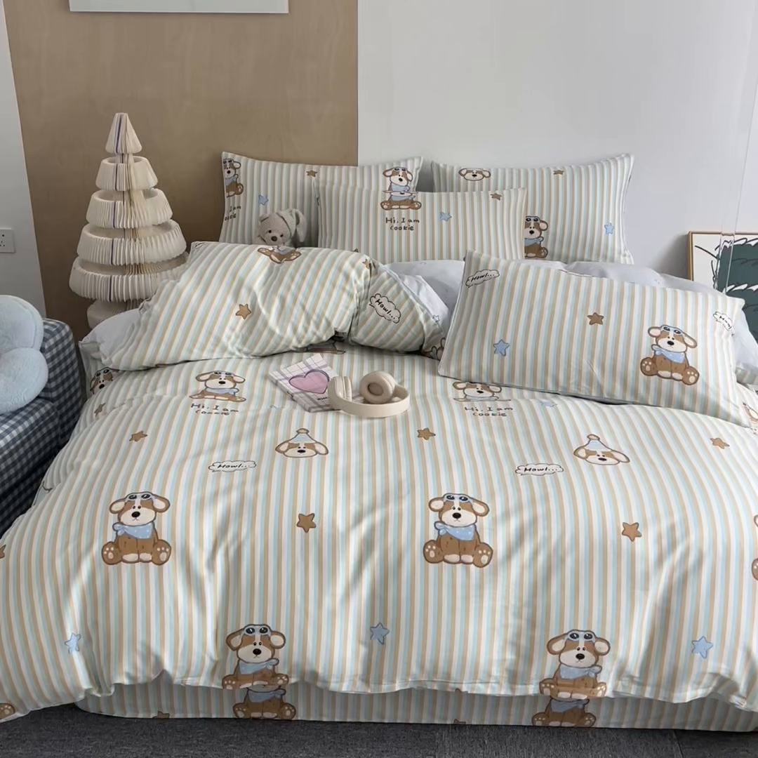 91家纺网 家纺一手货源 找家纺 澜妃 2025春夏新款12868全棉纯棉印花单被套 派对小狗