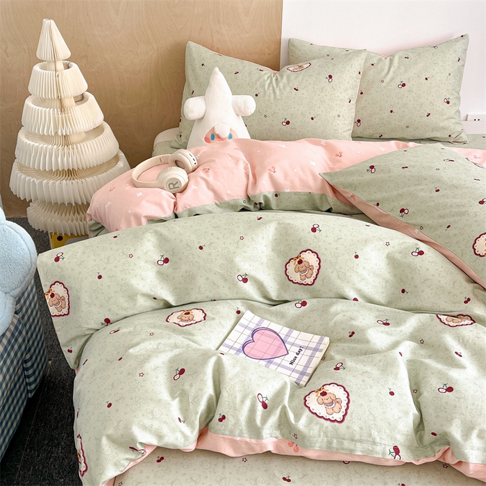 91家纺网 家纺一手货源 找家纺 澜妃 2025春夏新款12868全棉纯棉印花单被套 青提樱桃狗