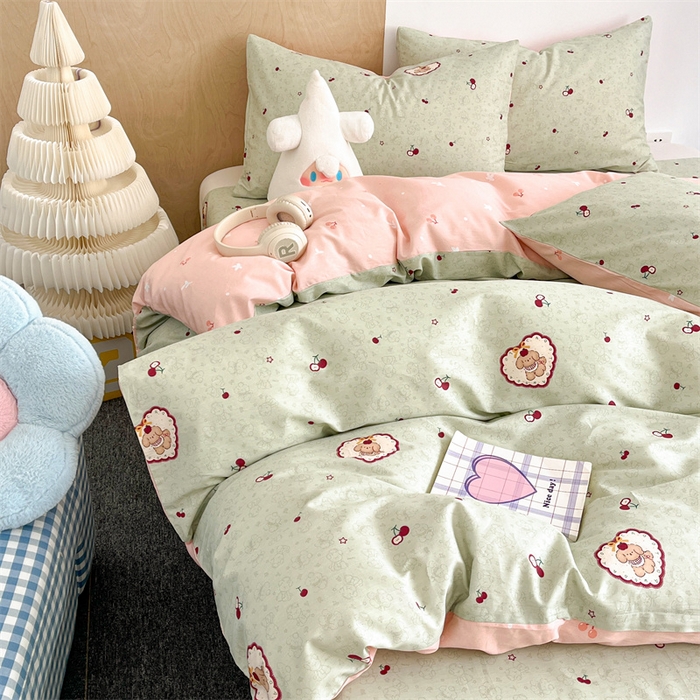 91家纺网 家纺一手货源 找家纺 澜妃 2025春夏新款12868全棉纯棉印花单被套 青提樱桃狗