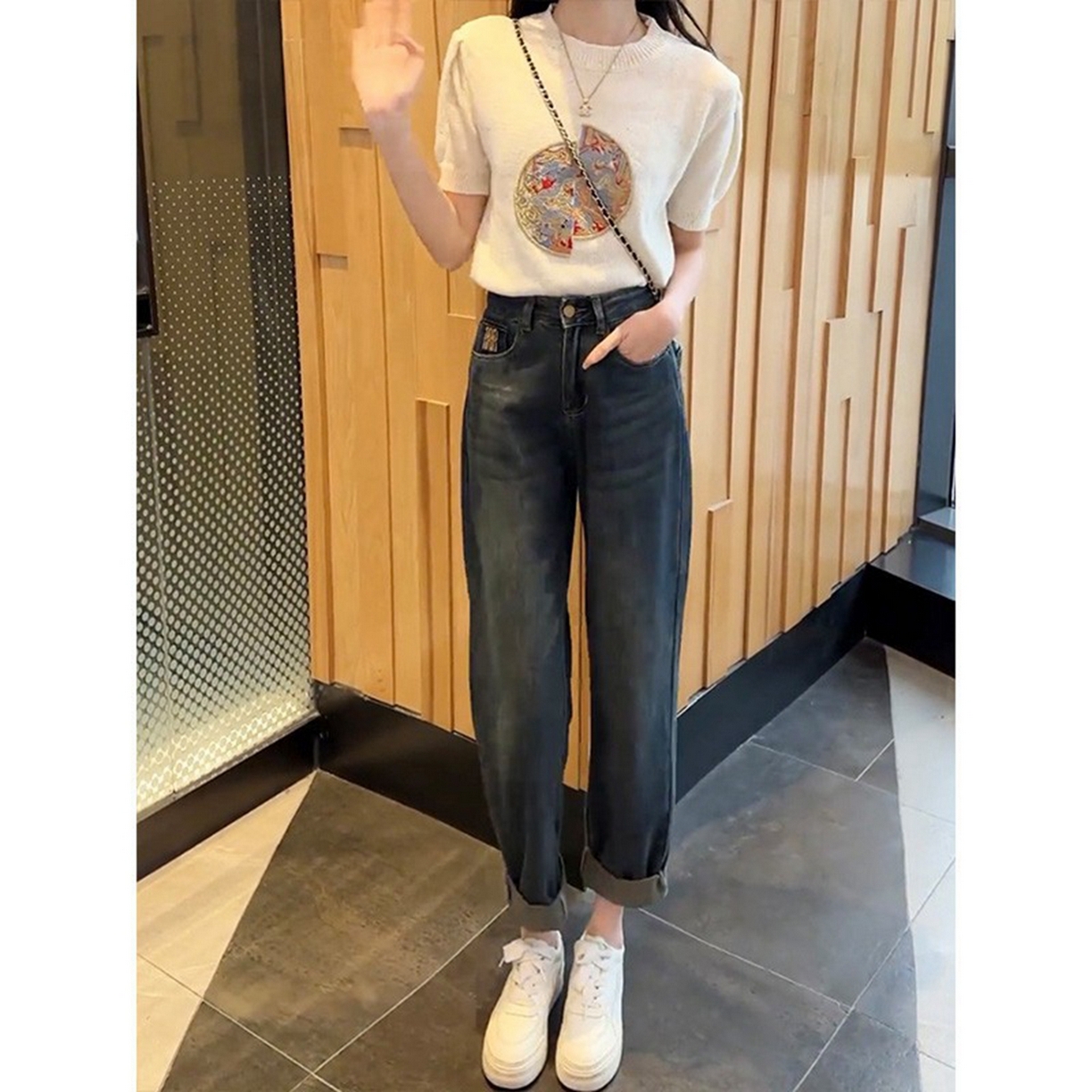 91家纺网 家纺一手货源 找家纺 （总）洛兰沙家居馆【只代发】【只代发】 2025新款高腰显瘦显高大码老爹阔腿萝卜裤子牛仔裤1