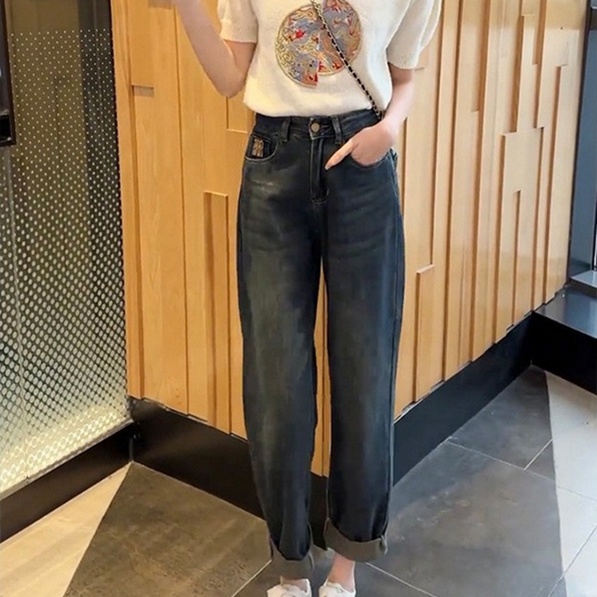 91家纺网 家纺一手货源 找家纺 （总）洛兰沙家居馆【只代发】【只代发】 2025新款高腰显瘦显高大码老爹阔腿萝卜裤子牛仔裤1