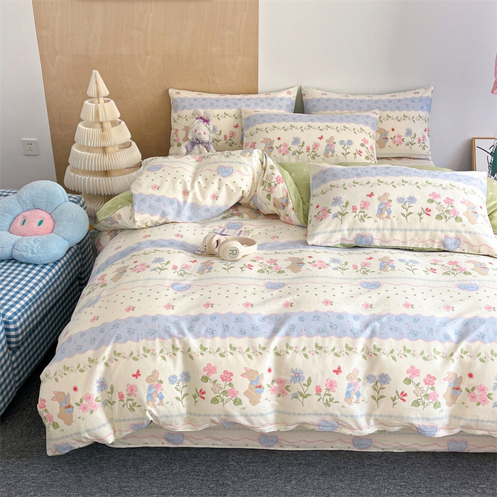 91家纺网 家纺一手货源 找家纺 澜妃 2025春夏新款12868全棉纯棉印花单被套 兔兔乐园