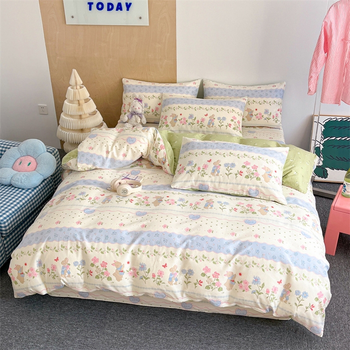 91家纺网 家纺一手货源 找家纺 澜妃 2025春夏新款12868全棉纯棉印花单被套 兔兔乐园