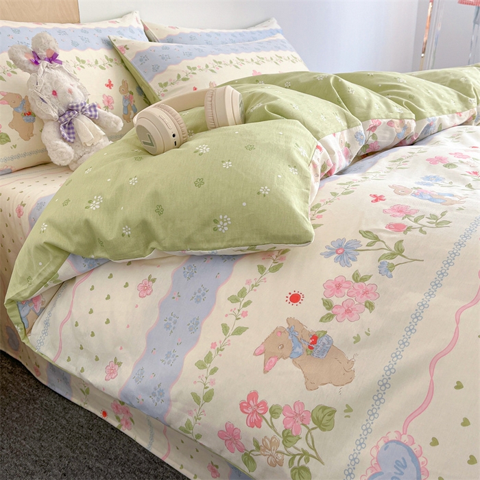 91家纺网 家纺一手货源 找家纺 澜妃 2025春夏新款12868全棉纯棉印花单被套 兔兔乐园