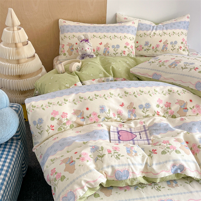 91家纺网 家纺一手货源 找家纺 澜妃 2025春夏新款12868全棉纯棉印花单被套 兔兔乐园