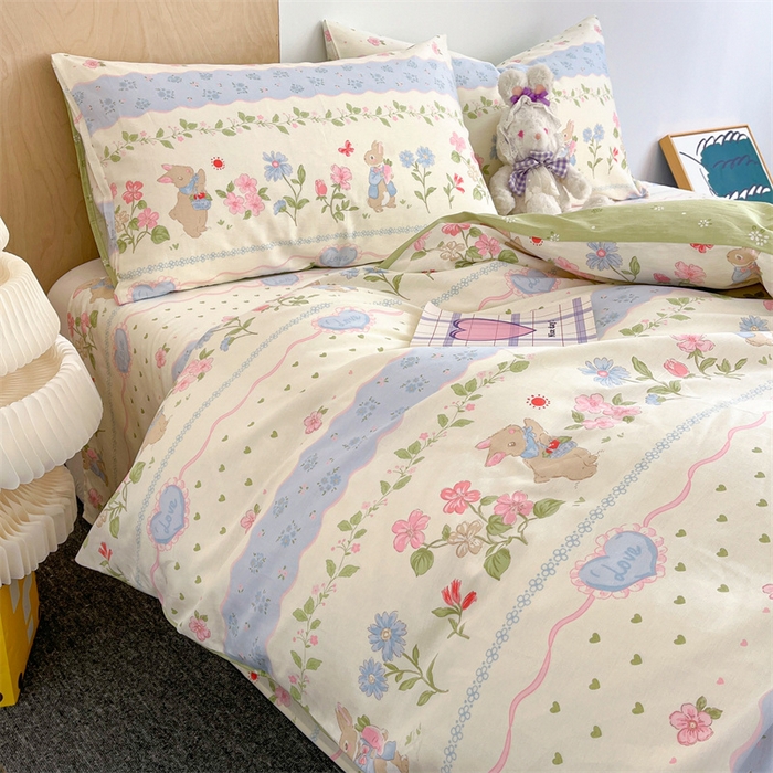 91家纺网 家纺一手货源 找家纺 澜妃 2025春夏新款12868全棉纯棉印花单被套 兔兔乐园