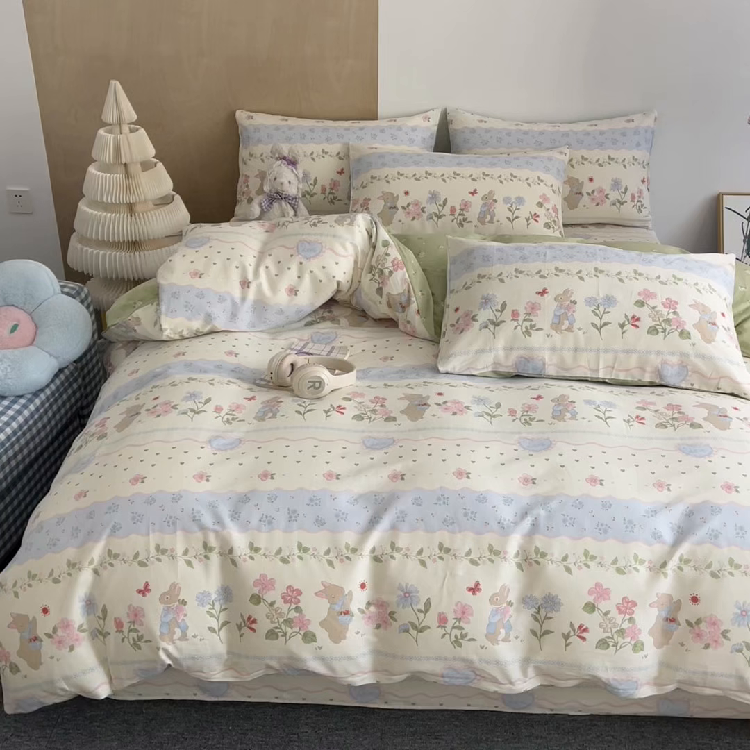 91家纺网 家纺一手货源 找家纺 澜妃 2025春夏新款12868全棉纯棉印花单被套 兔兔乐园