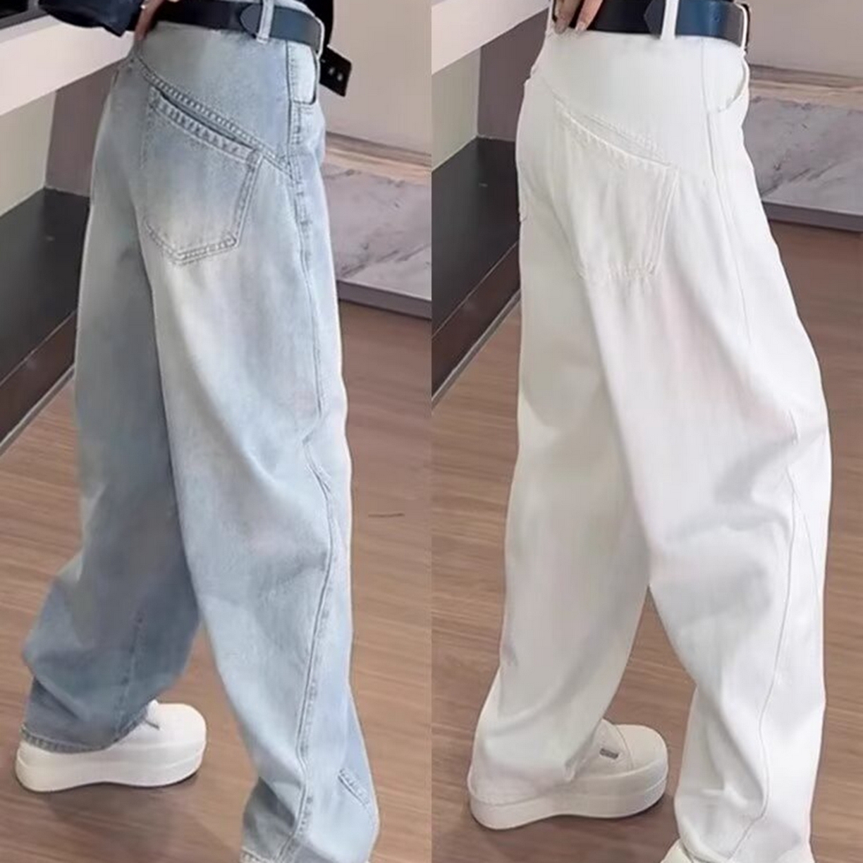 （总）洛兰沙家居馆【只代发】【只代发】 2025新款白色直筒牛仔裤胖妹妹宽松显瘦松弛感弯刀裤牛仔裤2