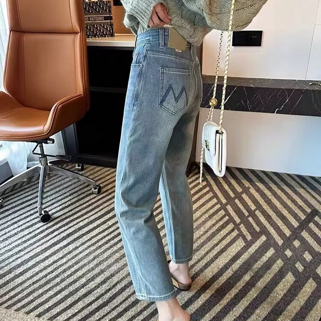 91家纺网 家纺一手货源 找家纺 （总）洛兰沙家居馆【只代发】【只代发】 2025新款大码胖mm美式高街直筒牛仔裤女高腰宽松显瘦九分烟管裤子牛仔裤3