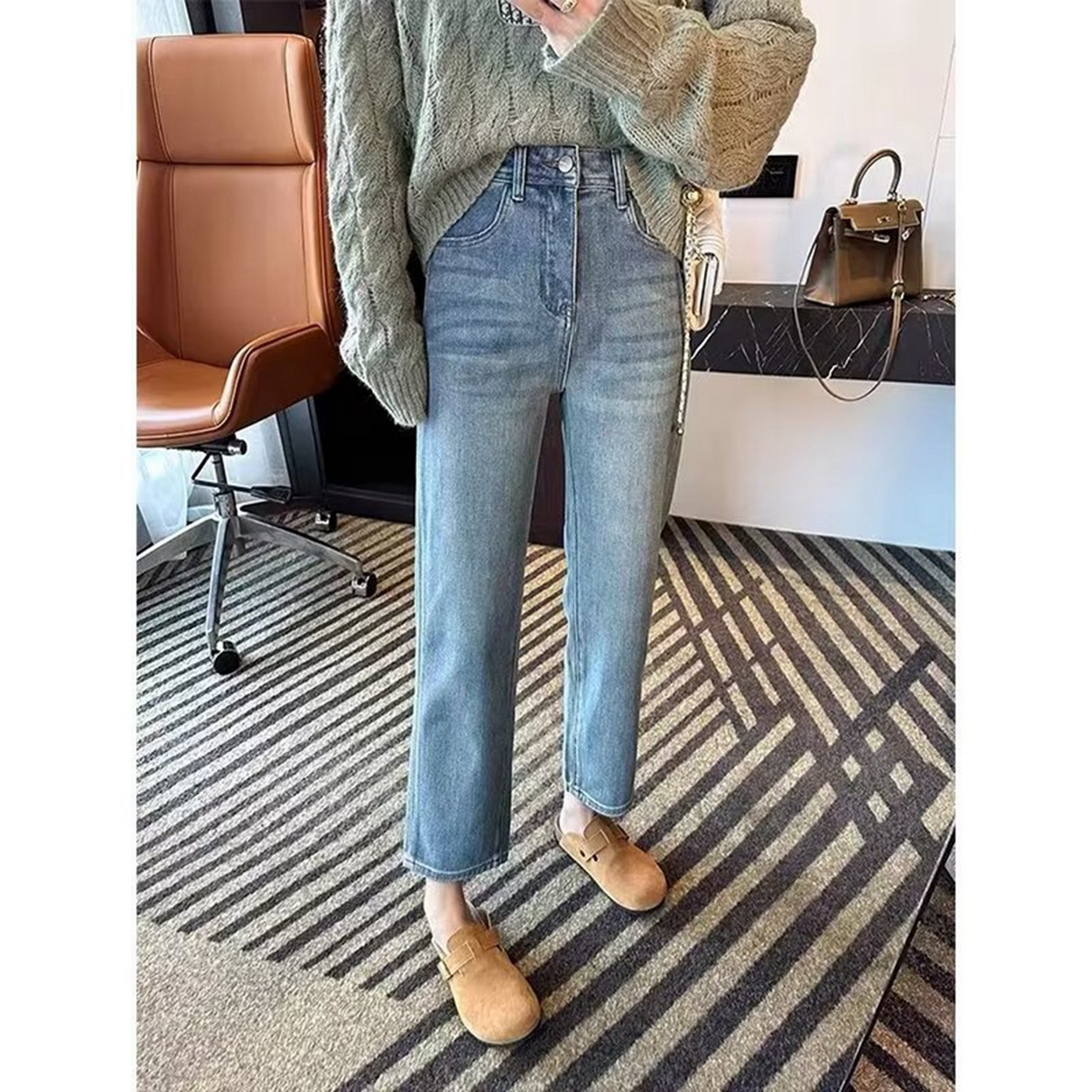 91家纺网 家纺一手货源 找家纺 （总）洛兰沙家居馆【只代发】【只代发】 2025新款大码胖mm美式高街直筒牛仔裤女高腰宽松显瘦九分烟管裤子牛仔裤3