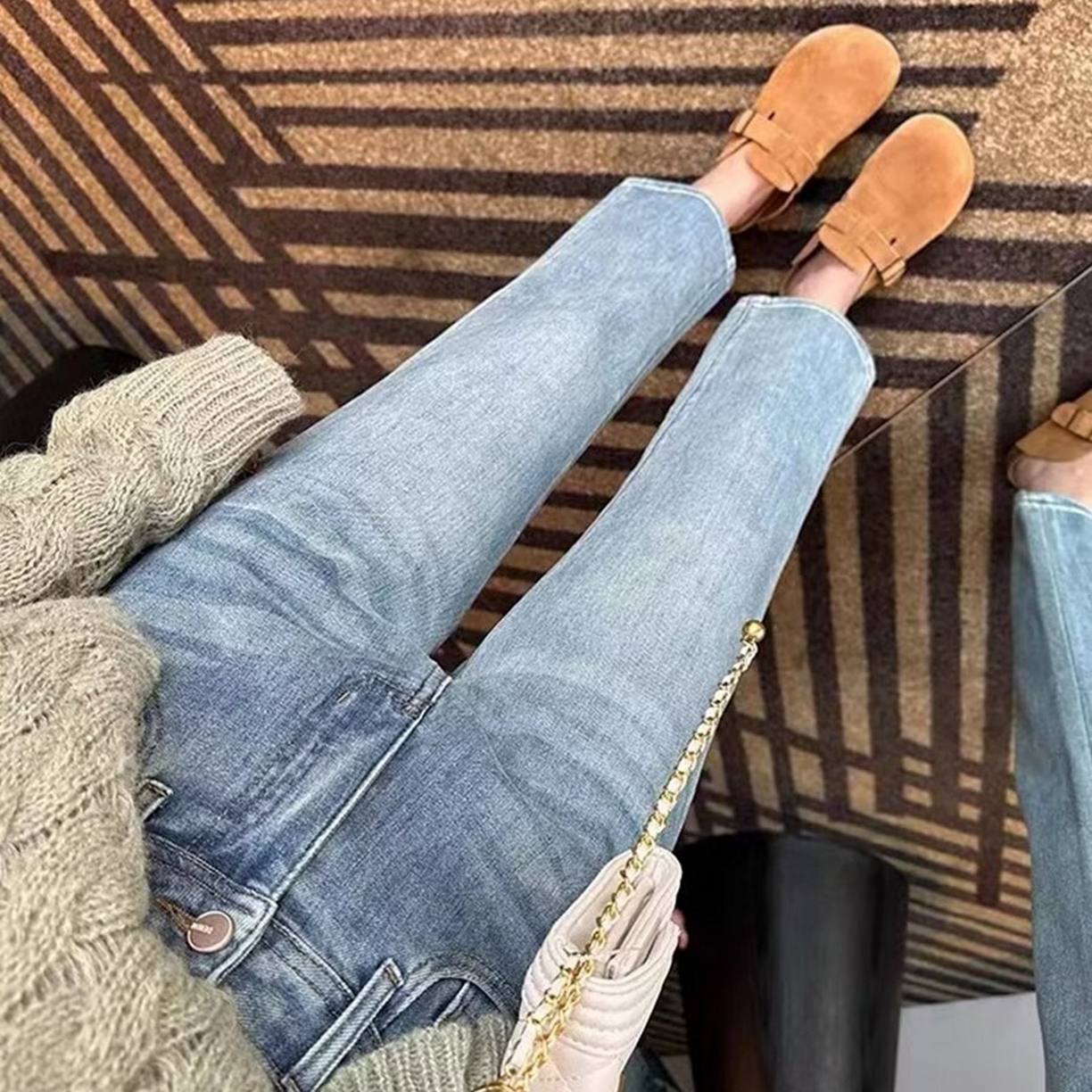 91家纺网 家纺一手货源 找家纺 洛兰沙家居馆【只代发】【只代发】 2025新款大码胖mm美式高街直筒牛仔裤女高腰宽松显瘦九分烟管裤子牛仔裤3 浅蓝