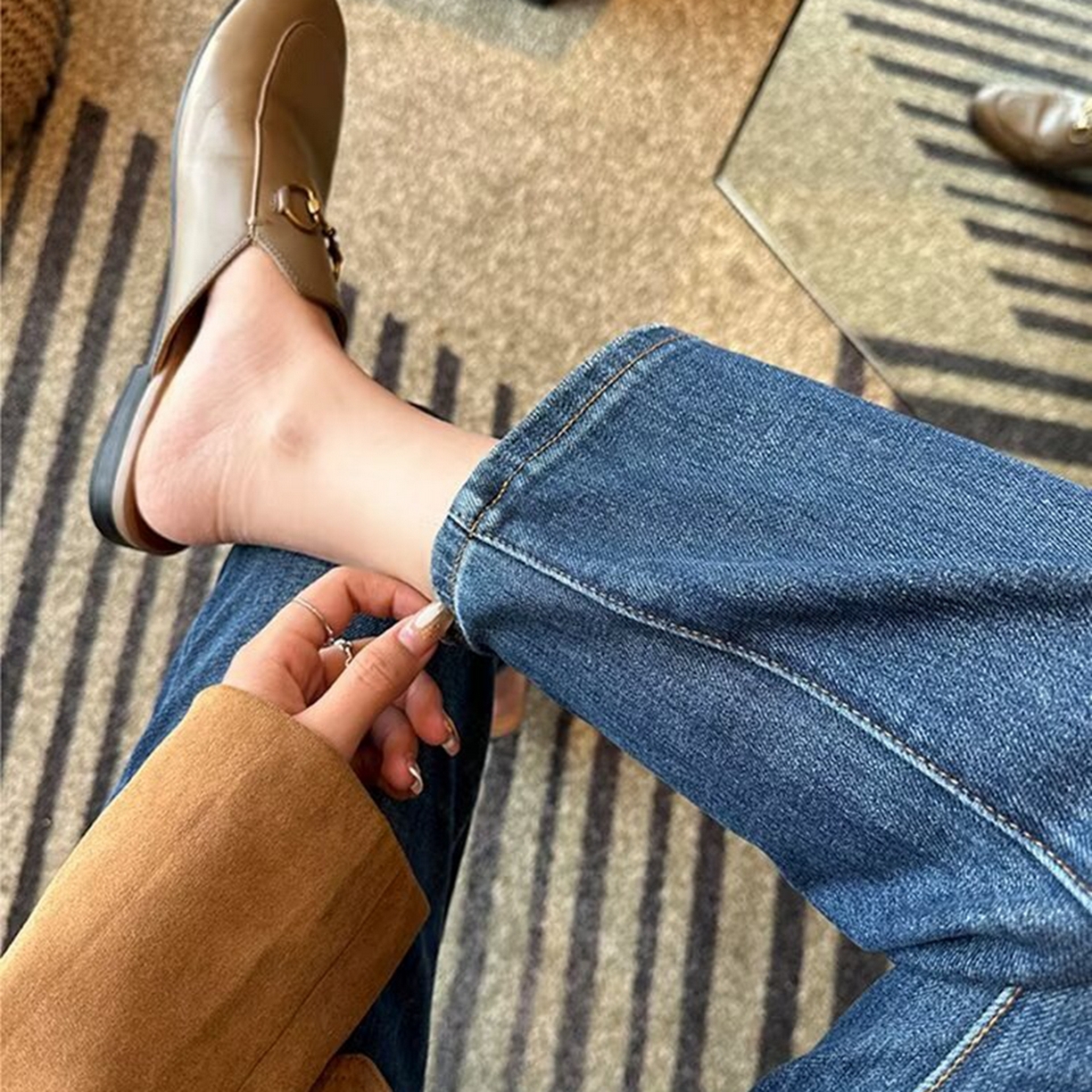 91家纺网 家纺一手货源 找家纺 洛兰沙家居馆【只代发】【只代发】 2025新款大码胖mm美式高街直筒牛仔裤女高腰宽松显瘦九分烟管裤子牛仔裤3 深蓝