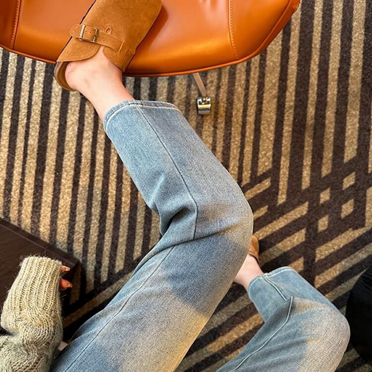 91家纺网 家纺一手货源 找家纺 洛兰沙家居馆【只代发】【只代发】 2025新款大码胖mm美式高街直筒牛仔裤女高腰宽松显瘦九分烟管裤子牛仔裤3 浅蓝