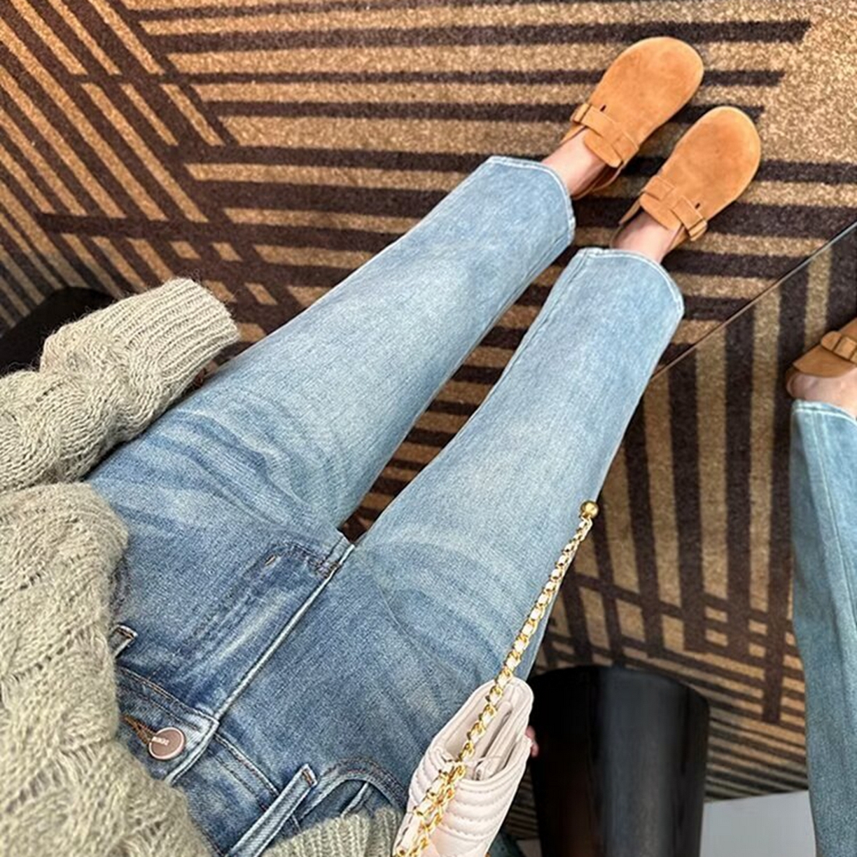 91家纺网 家纺一手货源 找家纺 洛兰沙家居馆【只代发】【只代发】 2025新款大码胖mm美式高街直筒牛仔裤女高腰宽松显瘦九分烟管裤子牛仔裤3 浅蓝