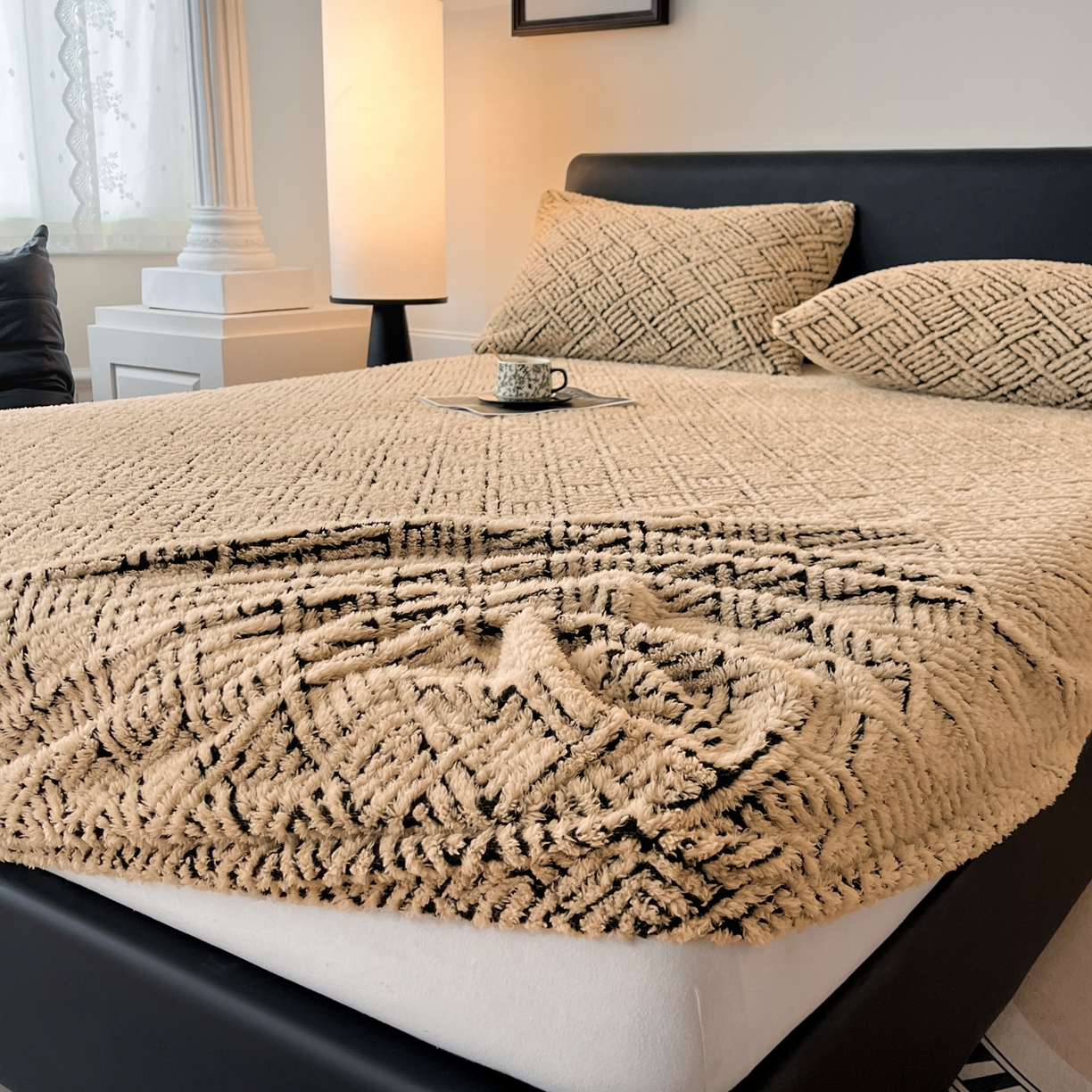 91家纺网 家纺一手货源 找家纺 莱家富 2026新款暖绒舒棉绒床笠-梦境系列（可供跨境外贸抽空压缩爆款首选） 梦境-米驼