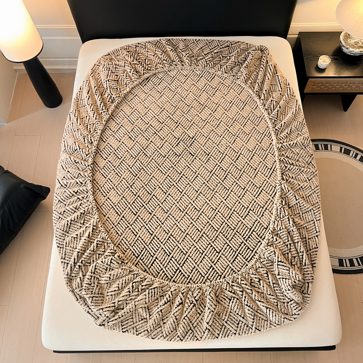 91家纺网 家纺一手货源 找家纺 莱家富 2026新款暖绒舒棉绒床笠-梦境系列（可供跨境外贸抽空压缩爆款首选） 梦境-米驼