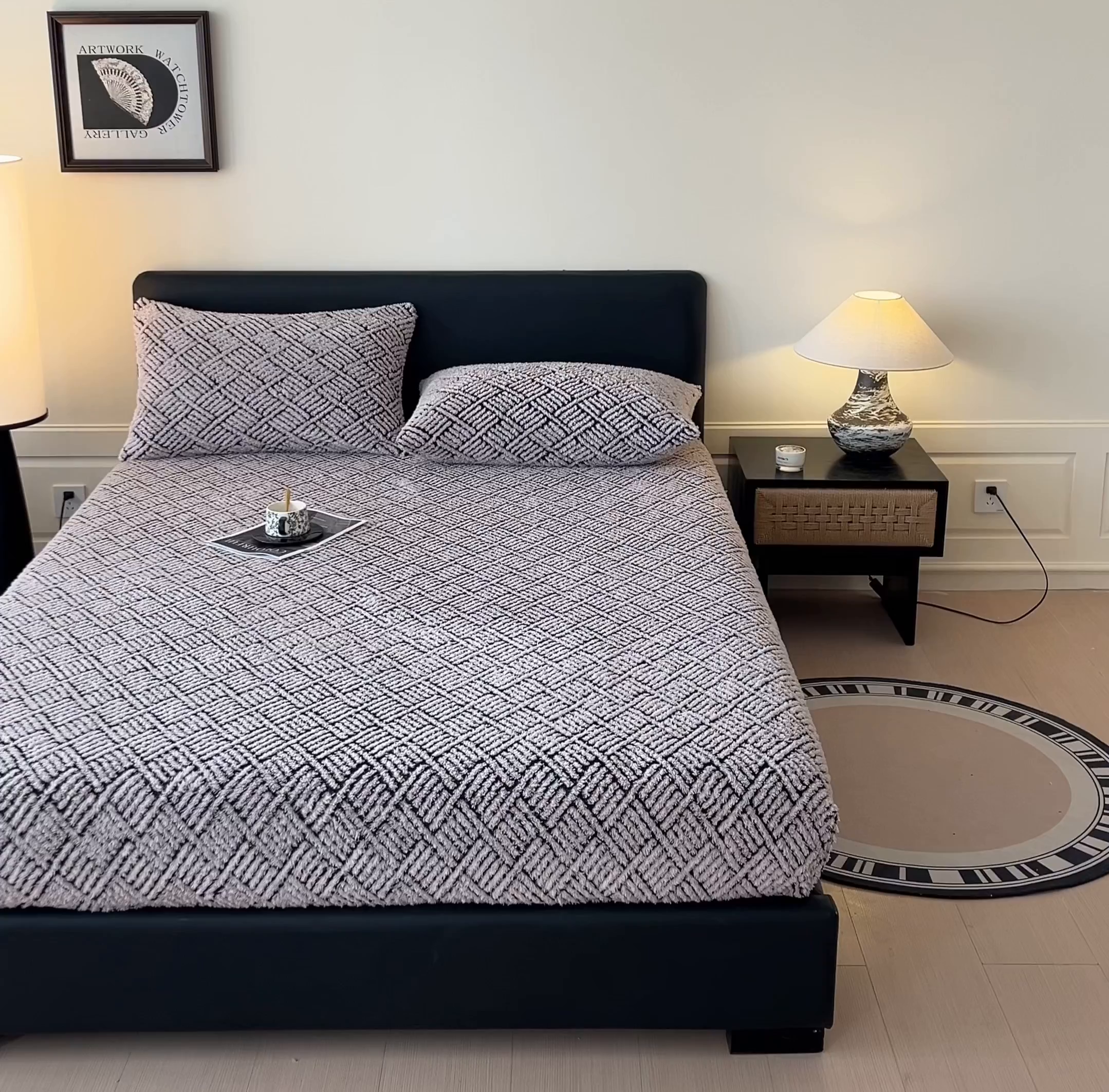 91家纺网 家纺一手货源 找家纺 莱家富 2026新款暖绒舒棉绒床笠-梦境系列（可供跨境外贸抽空压缩爆款首选） 梦境-雾灰