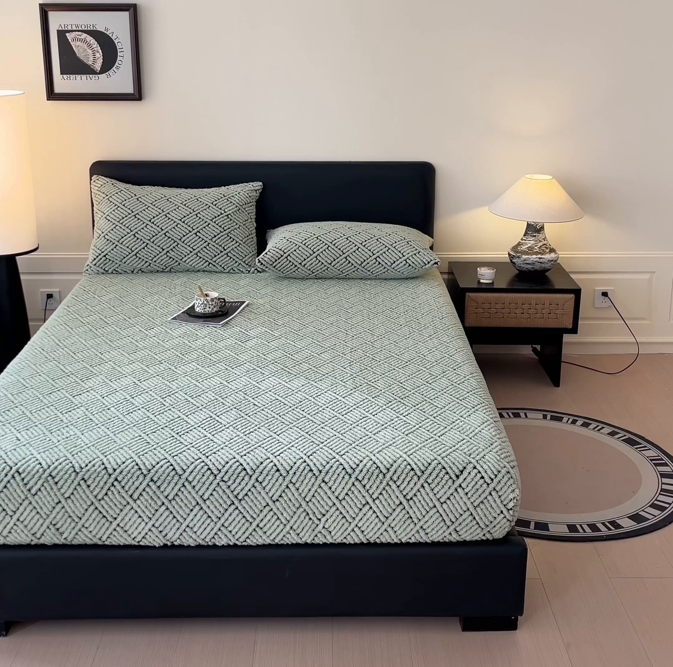 91家纺网 家纺一手货源 找家纺 莱家富 2026新款暖绒舒棉绒床笠-梦境系列（可供跨境外贸抽空压缩爆款首选） 梦境-桑绿