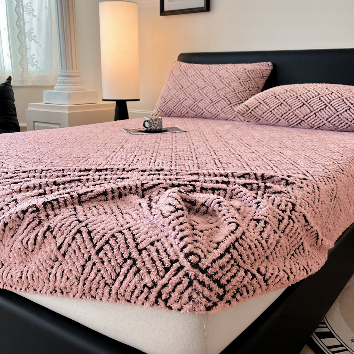 91家纺网 家纺一手货源 找家纺 莱家富 2026新款暖绒舒棉绒床笠-梦境系列（可供跨境外贸抽空压缩爆款首选） 梦境-粉玉