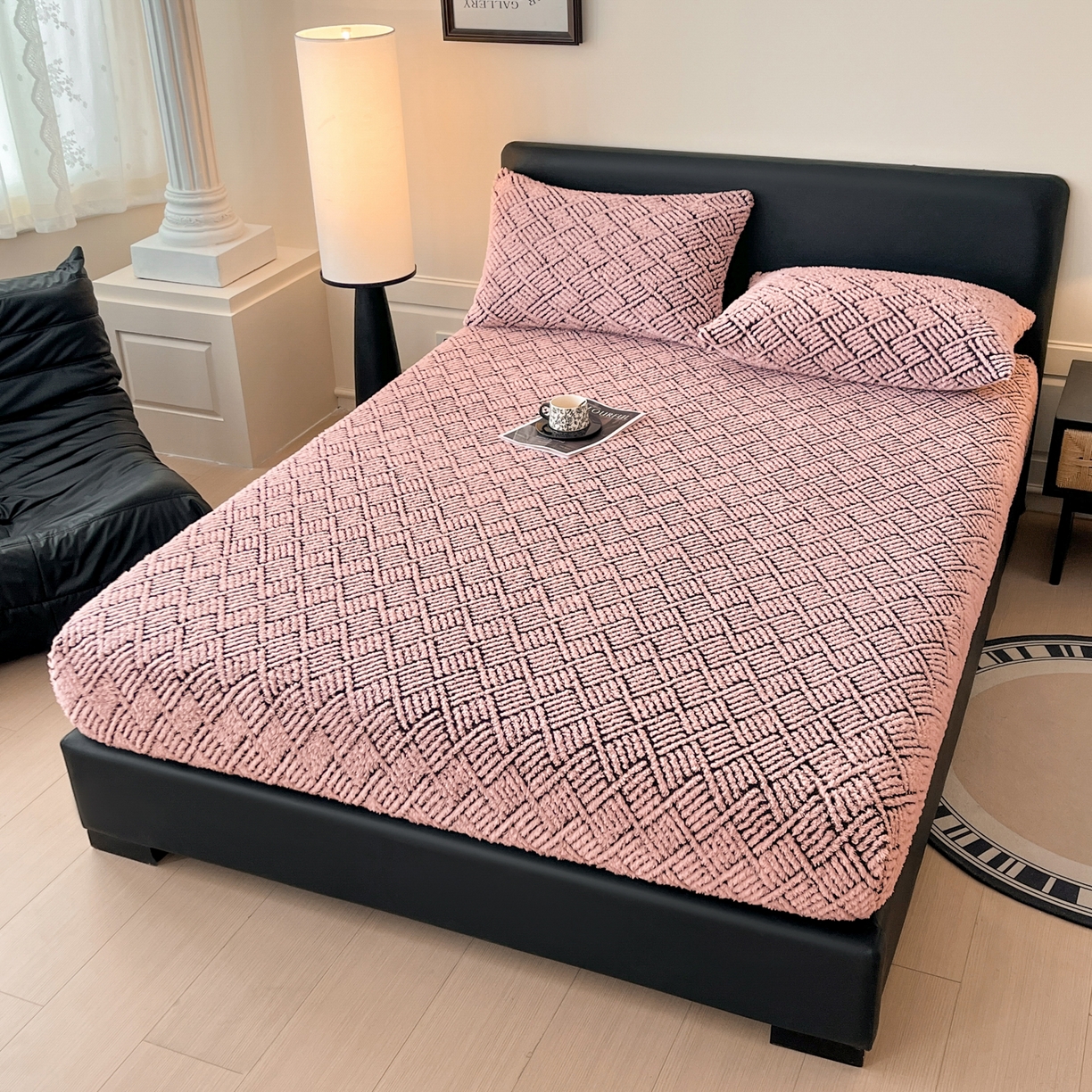 91家纺网 家纺一手货源 找家纺 莱家富 2026新款暖绒舒棉绒床笠-梦境系列（可供跨境外贸抽空压缩爆款首选） 梦境-粉玉