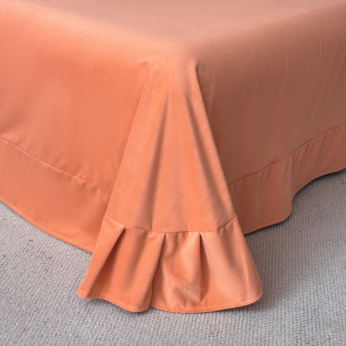 91家纺网 家纺一手货源 找家纺 鸿织源2025新款-茶颜系列 宝宝绒宽边四件套 茶颜-暖阳桔