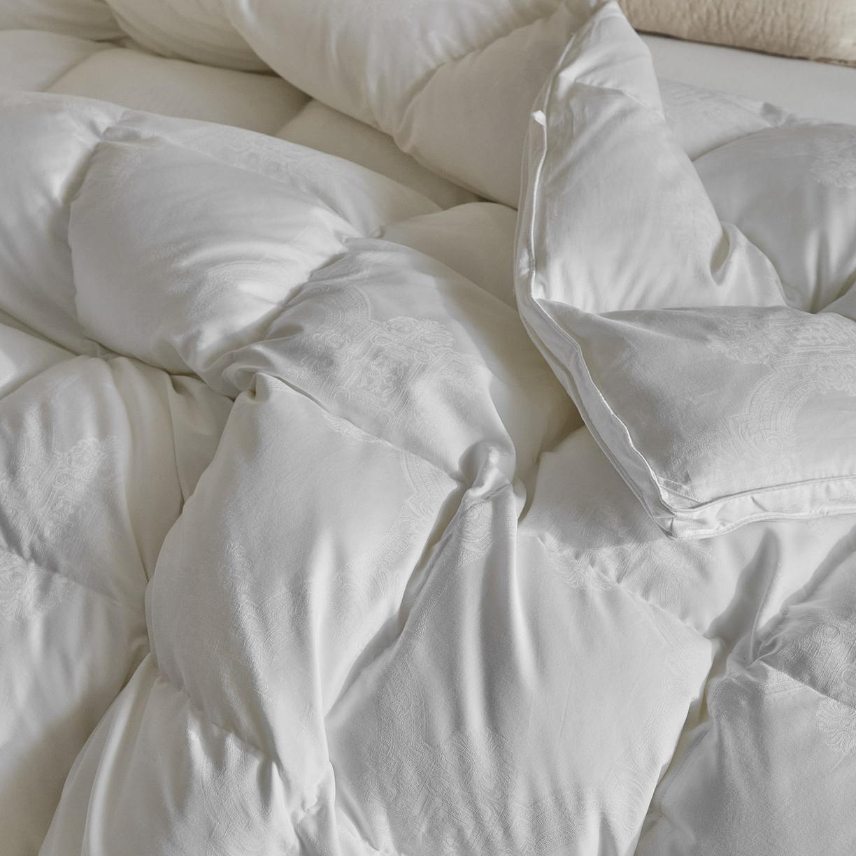 91家纺网 家纺一手货源 找家纺 暖羽屋羽绒馆 2025新款60s纯棉大提花羽绒被芯 白鹅绒丝被 羽毛被子 加厚双层冬被 两米双人冬被 普希斯 白